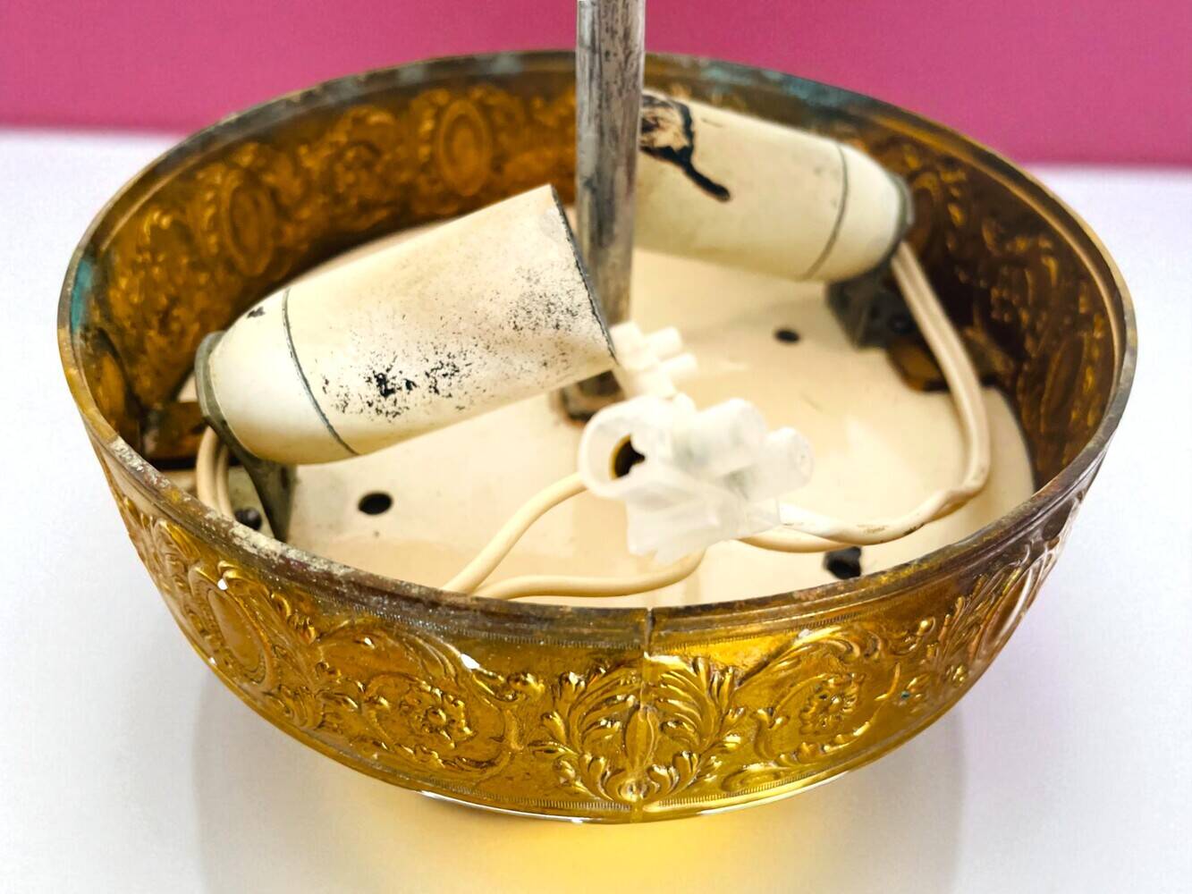 Ornate glass and brass wall or ceiling lamp