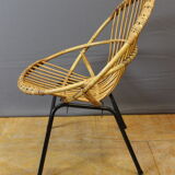 Living room in rattan and black lacquered iron by Rohe Noordwole circa 1950