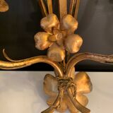 Pair of 1950 design sconces in gold metal sheaf of wheat