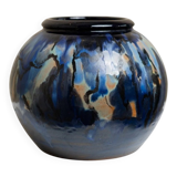 Danish Vintage Glazed Ceramic Vase by Hildegon Als in blue-brown glaze, mid-century 1960s