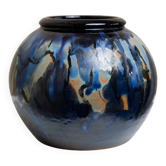 Vase en céramique émaillée vintage danoise par Hildegon Als en émail bleu-brun, milieu du siècle des années 1960.