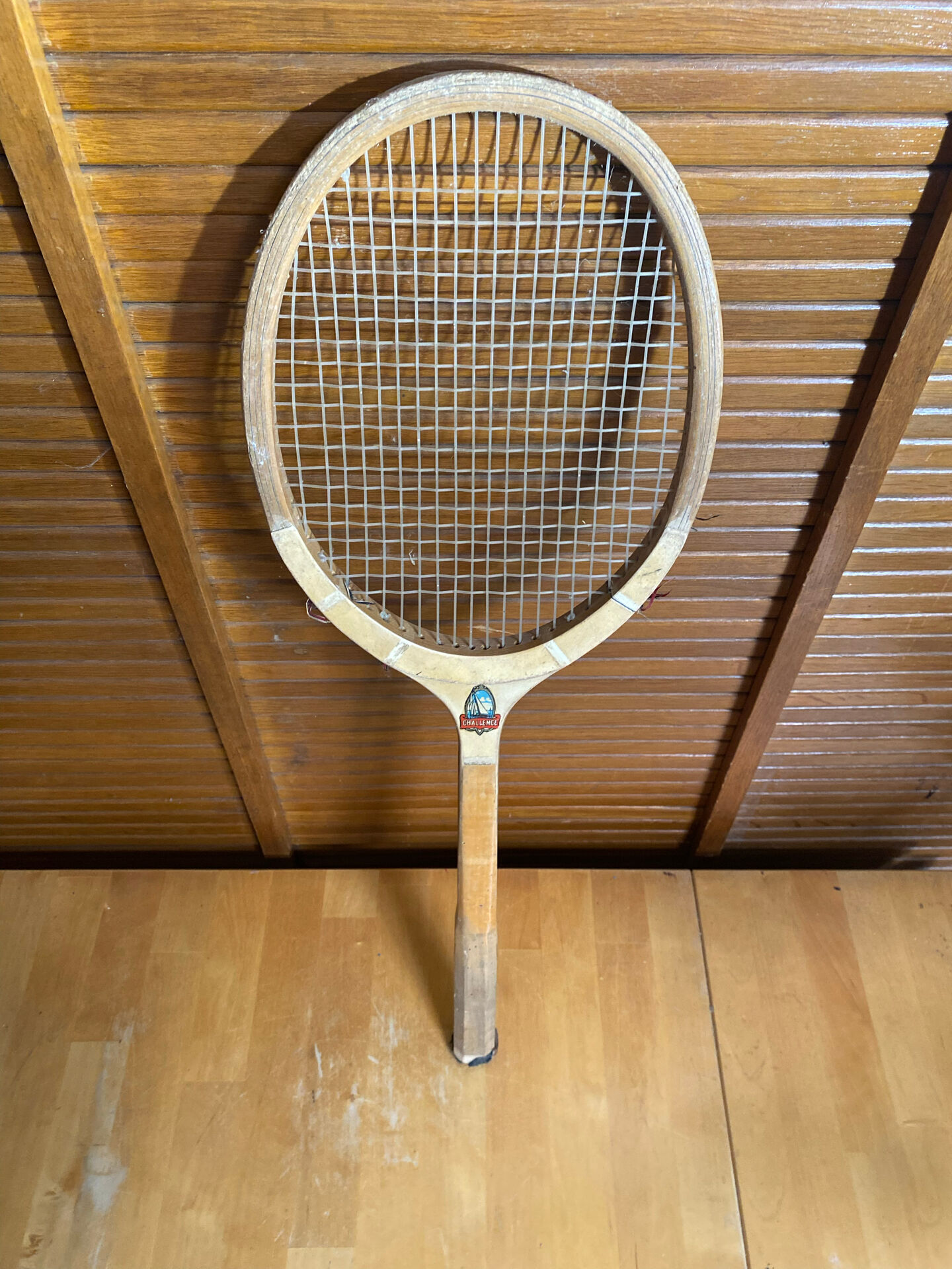 Vintage wooden tennis racket challenge sport
