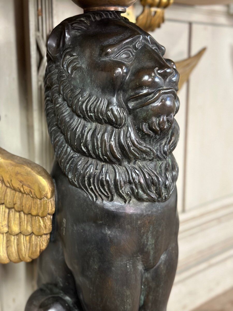 Pair of marble and bronze console tables, Italy, circa 1930