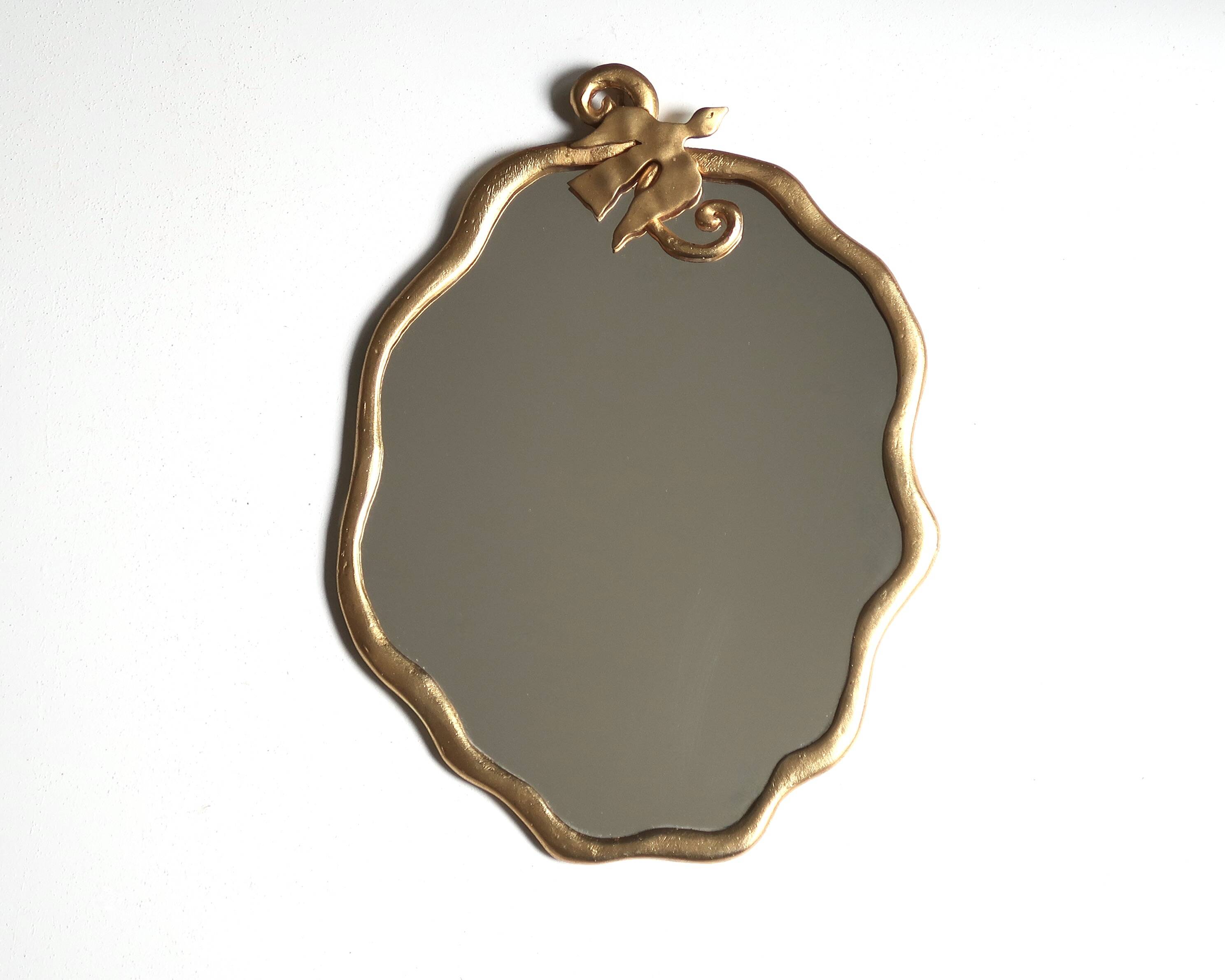 Gilded mirror with bird by Edouard Rambaud, 1990s