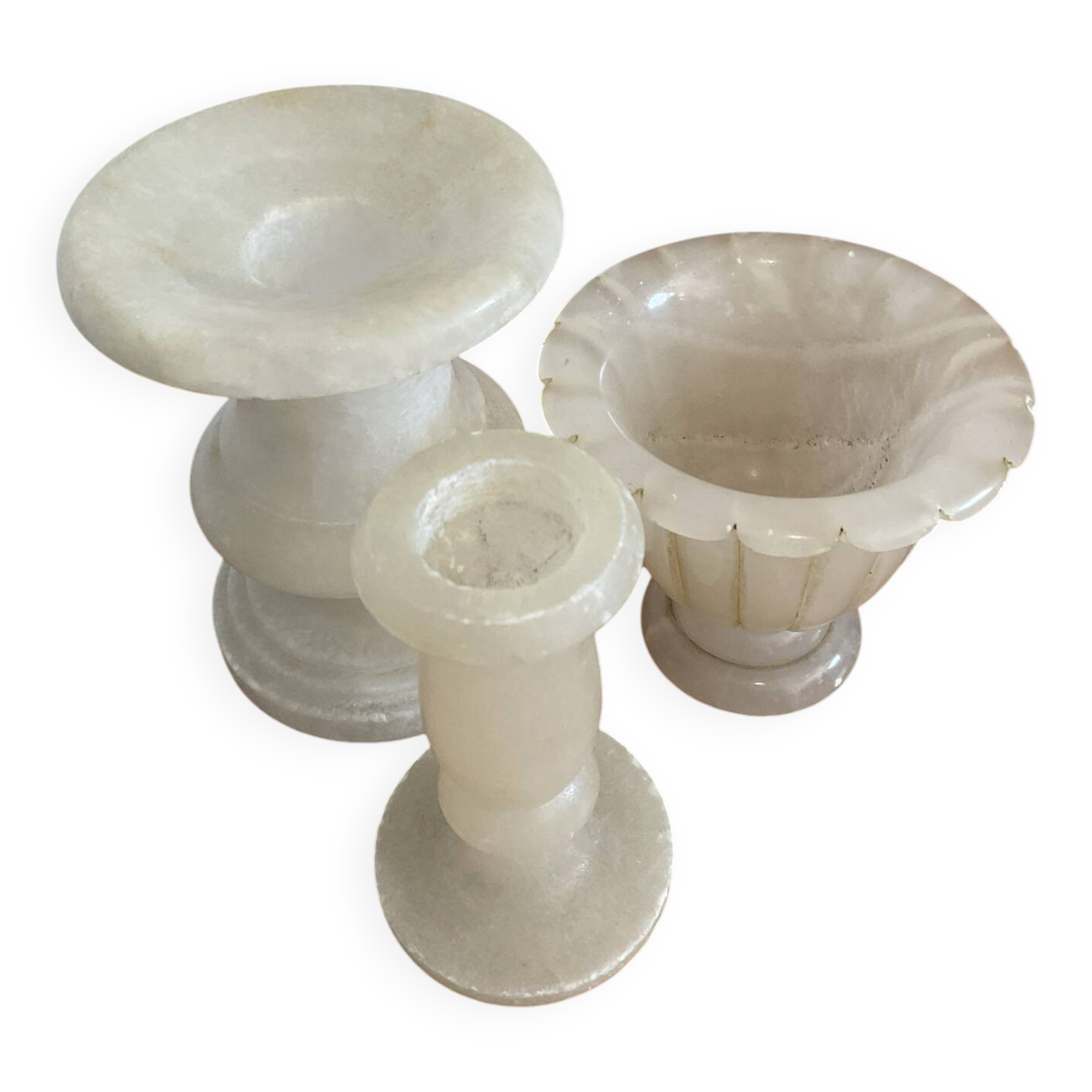Trio de 3 bougeoirs vintage en albâtre