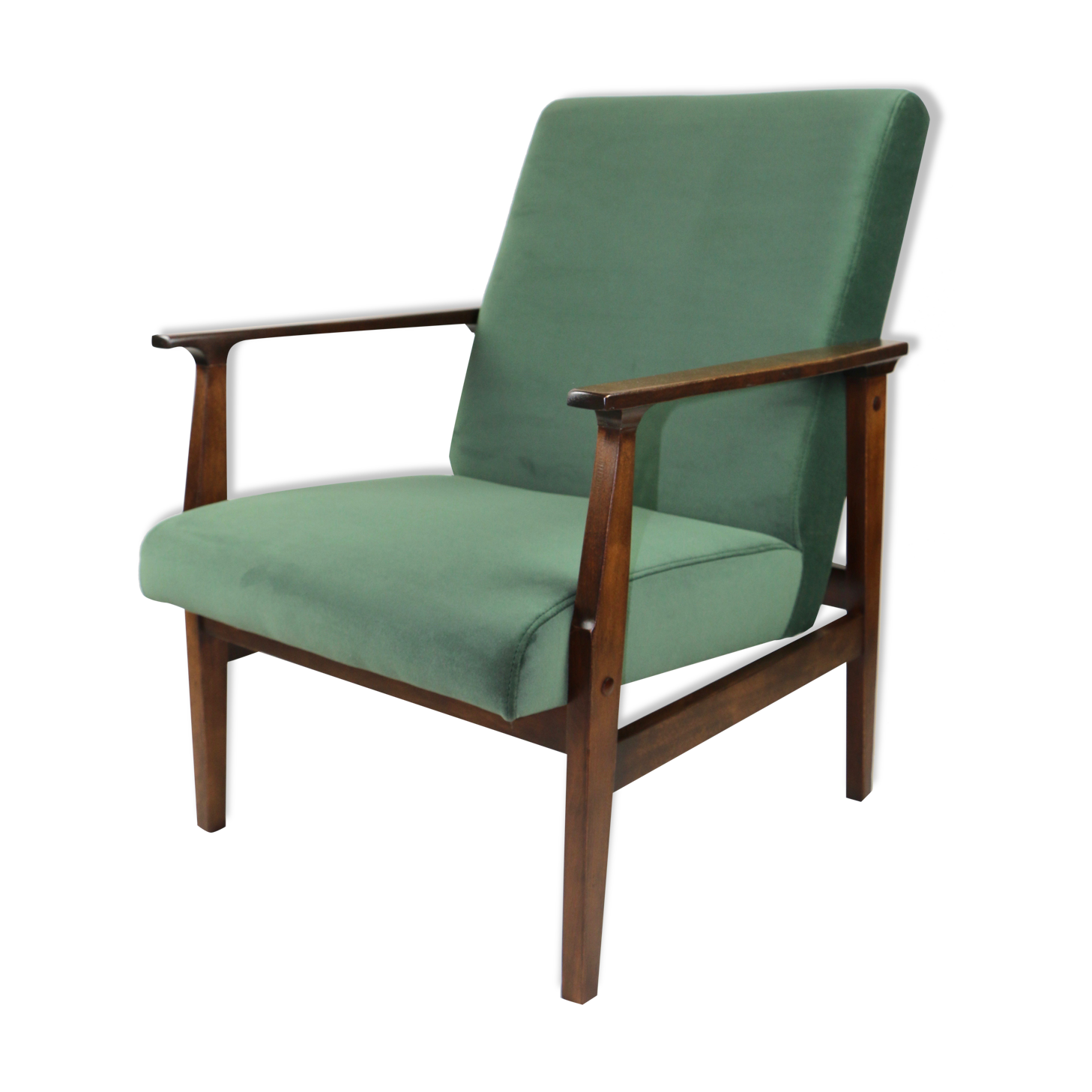 Fauteuil en velours vert vintage, années 1970