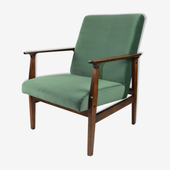 Fauteuil en velours vert vintage, années 1970