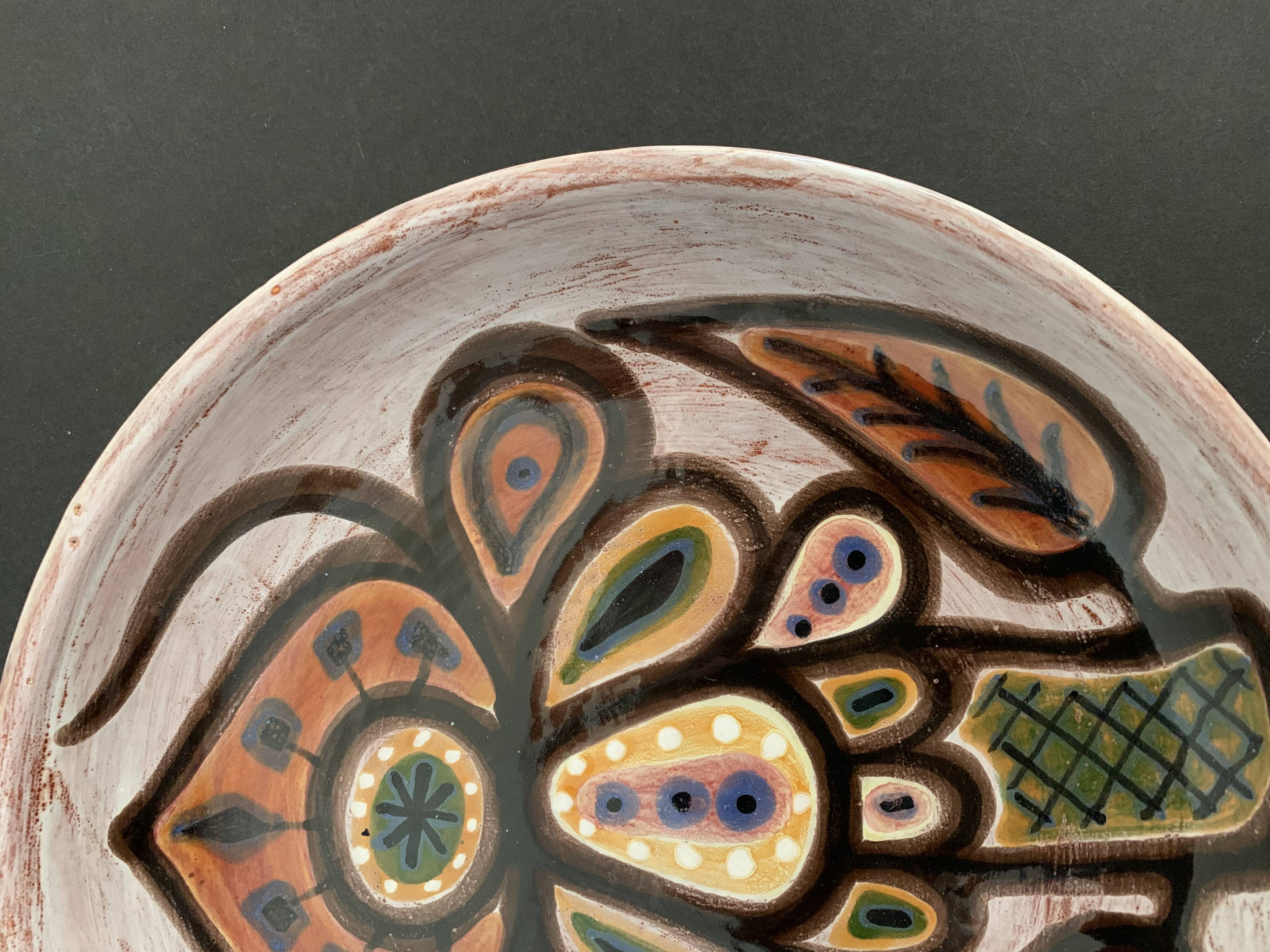 Ceramic dish enamelled by Jacques Poussines Sant Vicens 1950