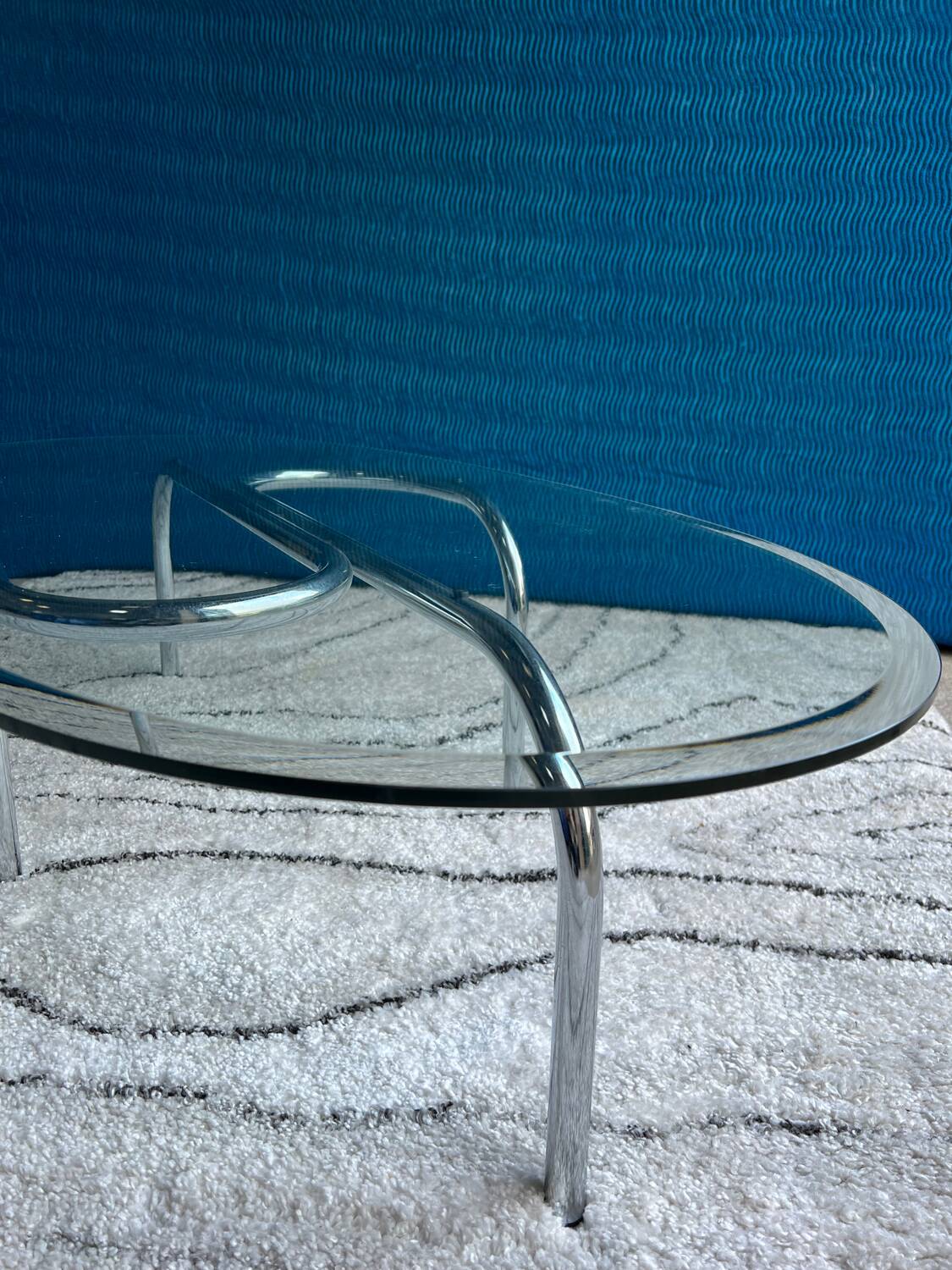 Oval coffee table 1970 beveled glass