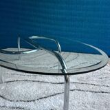Table basse ovale 1970 verre biseaute