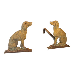 Paire de chenets chien