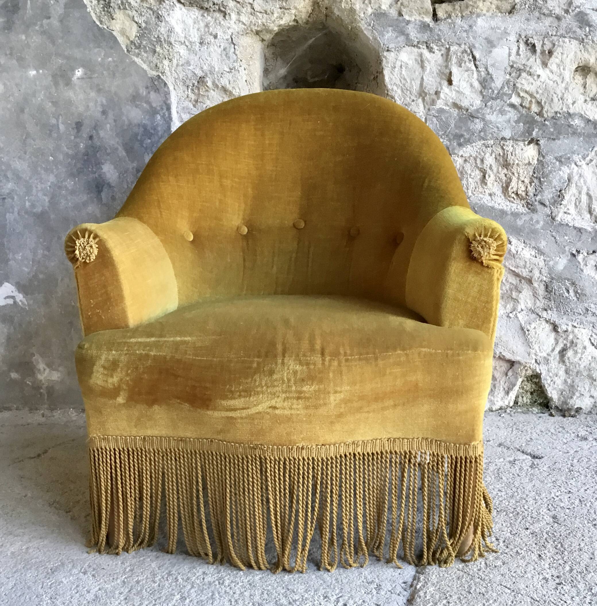 Vintage Mustard Yellow Fringed Toad Chair