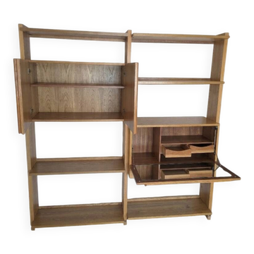 Scandi-Modern Wood Veneer Library-Bar (1970s)