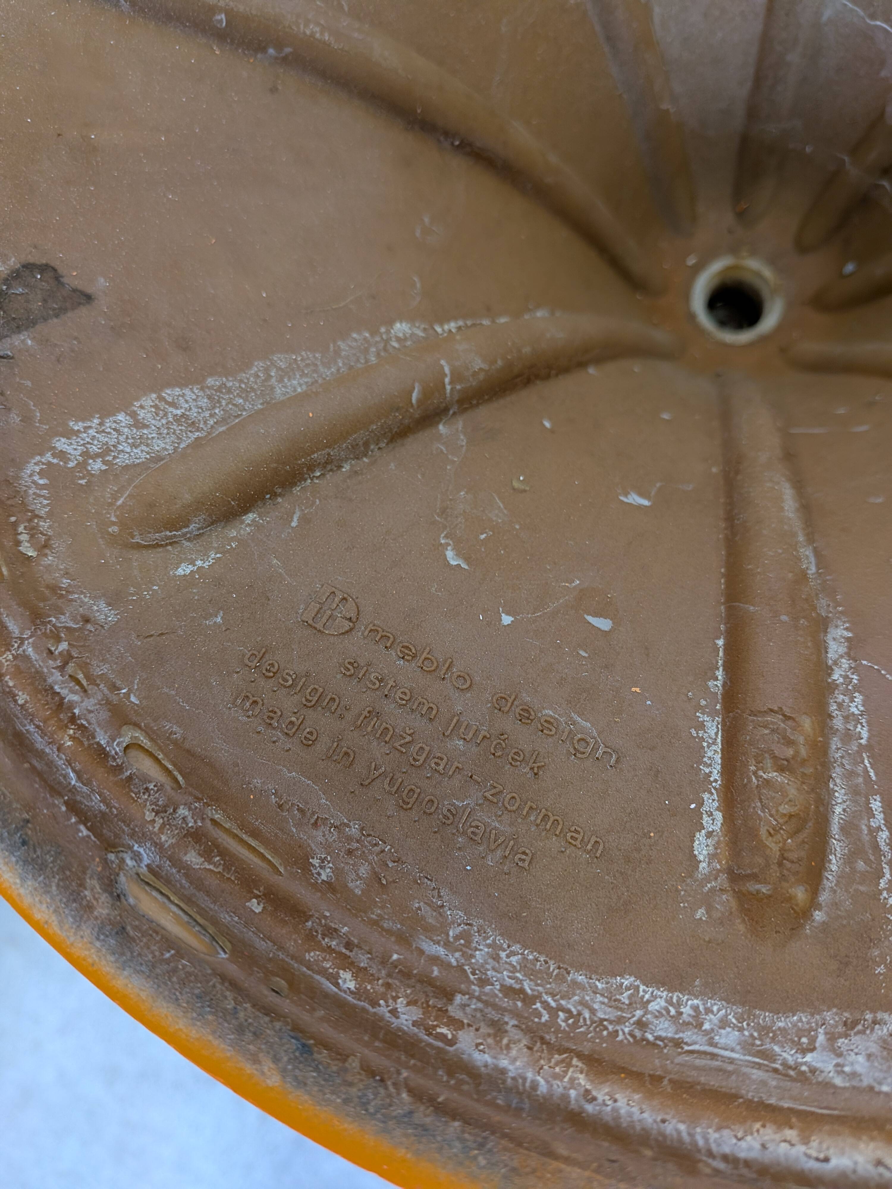 Orange Vintage Mushroom Stool “Jurček” by Meblo, 1960s – Space Age Retro