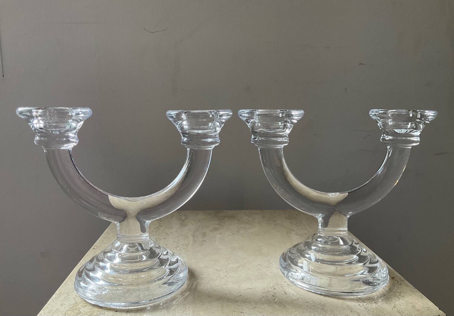Pair of vintage molded glass candlesticks