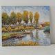 Old bucolic painting – Fishermen and poplars by the water