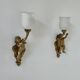 Pair of vintage wall lights in gilded metal and opaline, Italy 1950.