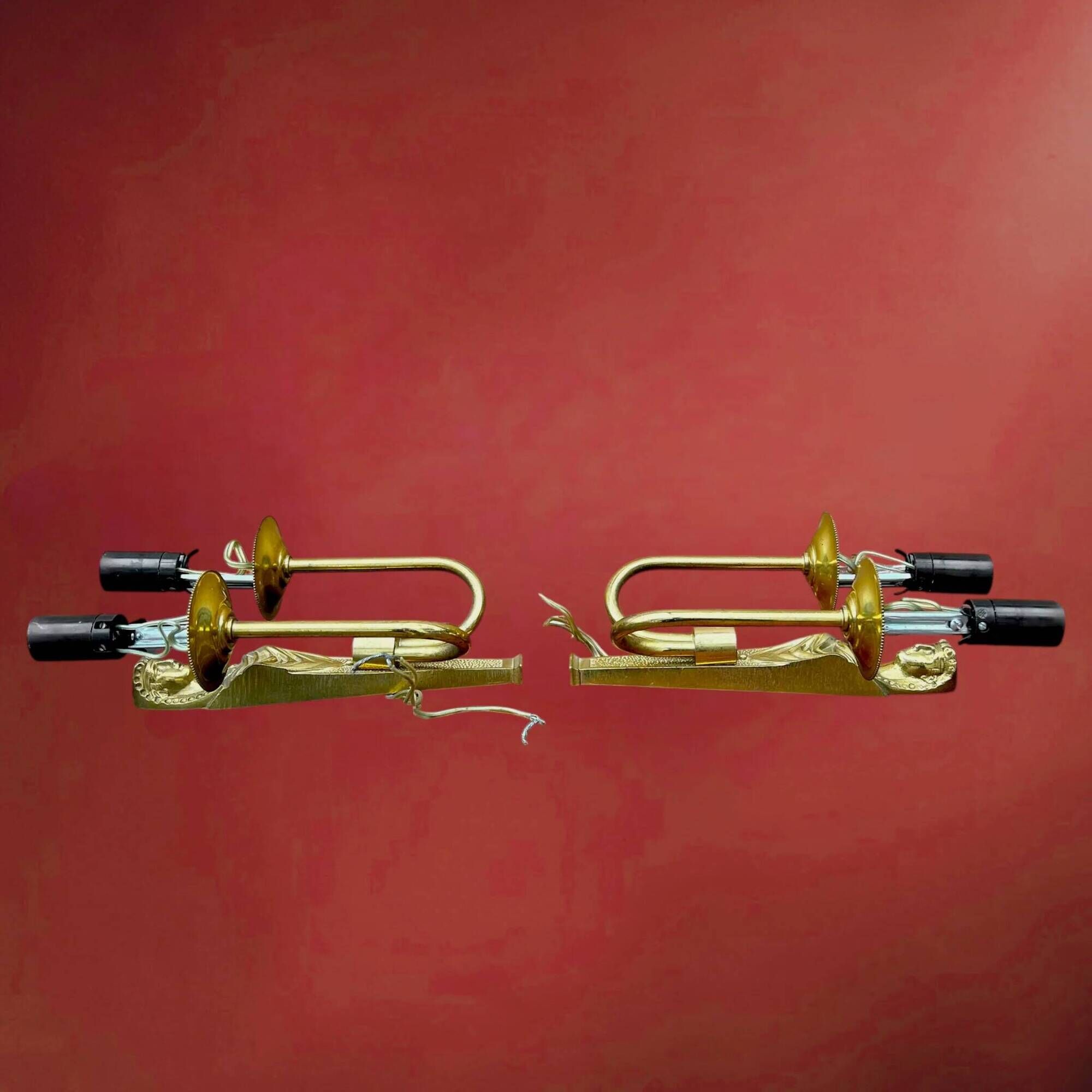 Pair of gilt brass wall lights in Empire style, Egyptian revival – 1940s-50s