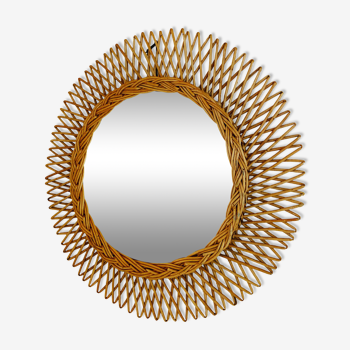 Vintage wicker sun mirror