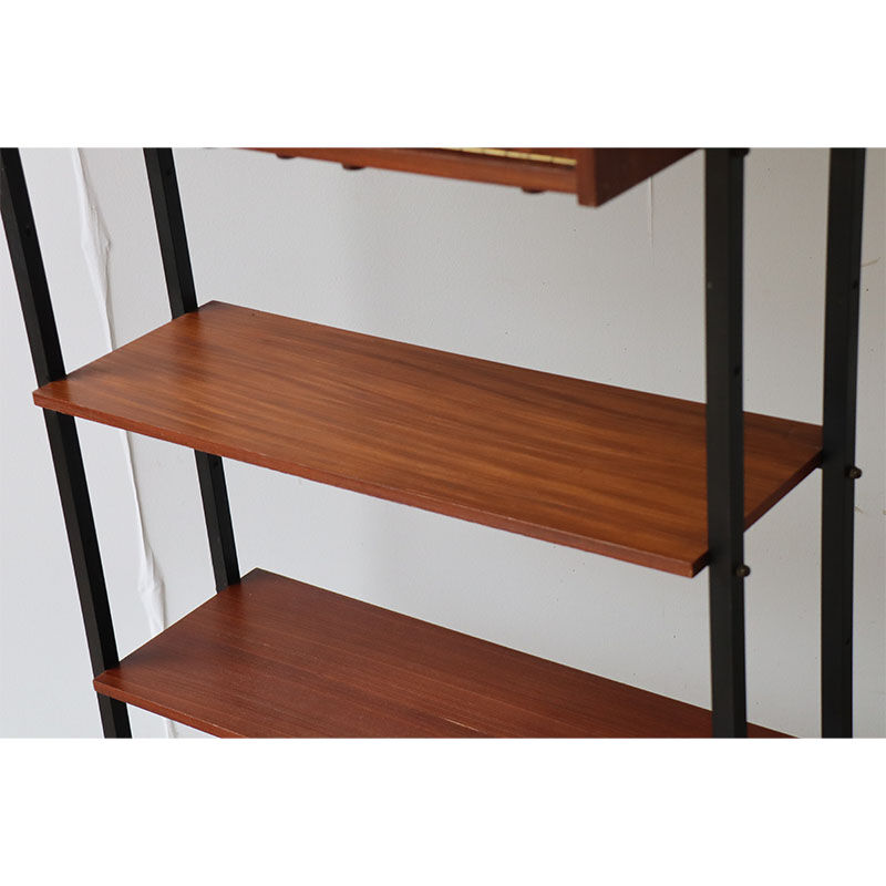 Bibliothèque vintage modulable avec étagères en bois et métal 1960