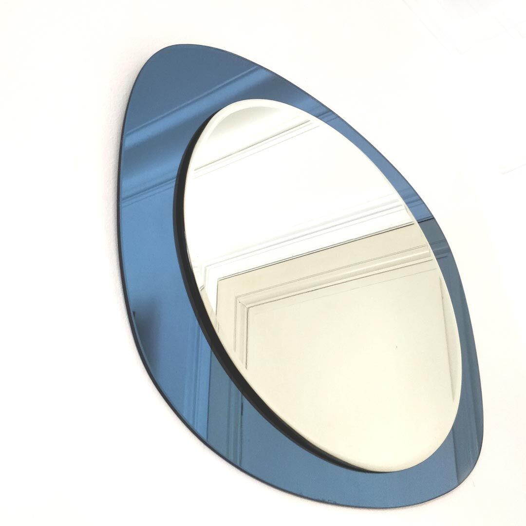 Two-coloured blue and silver Italian mirror - 71x51cm