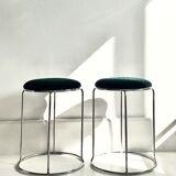 Duo of stools, chrome and green velvet