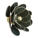Flower wall light made of rattan and fir green linen
