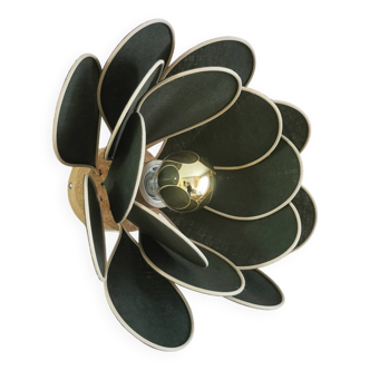 Flower wall light made of rattan and fir green linen
