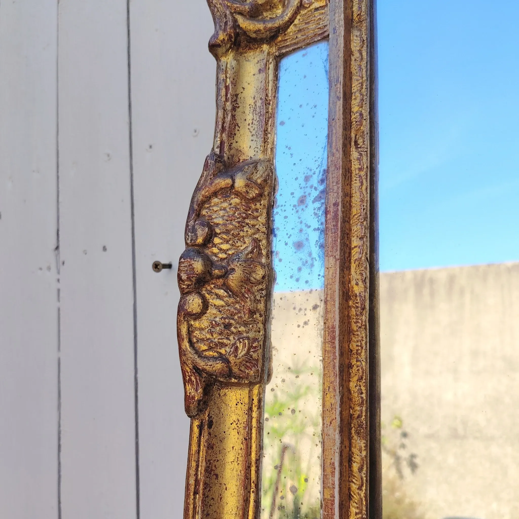 Golden wooden mirror, glazing, Italian, vintage decoration