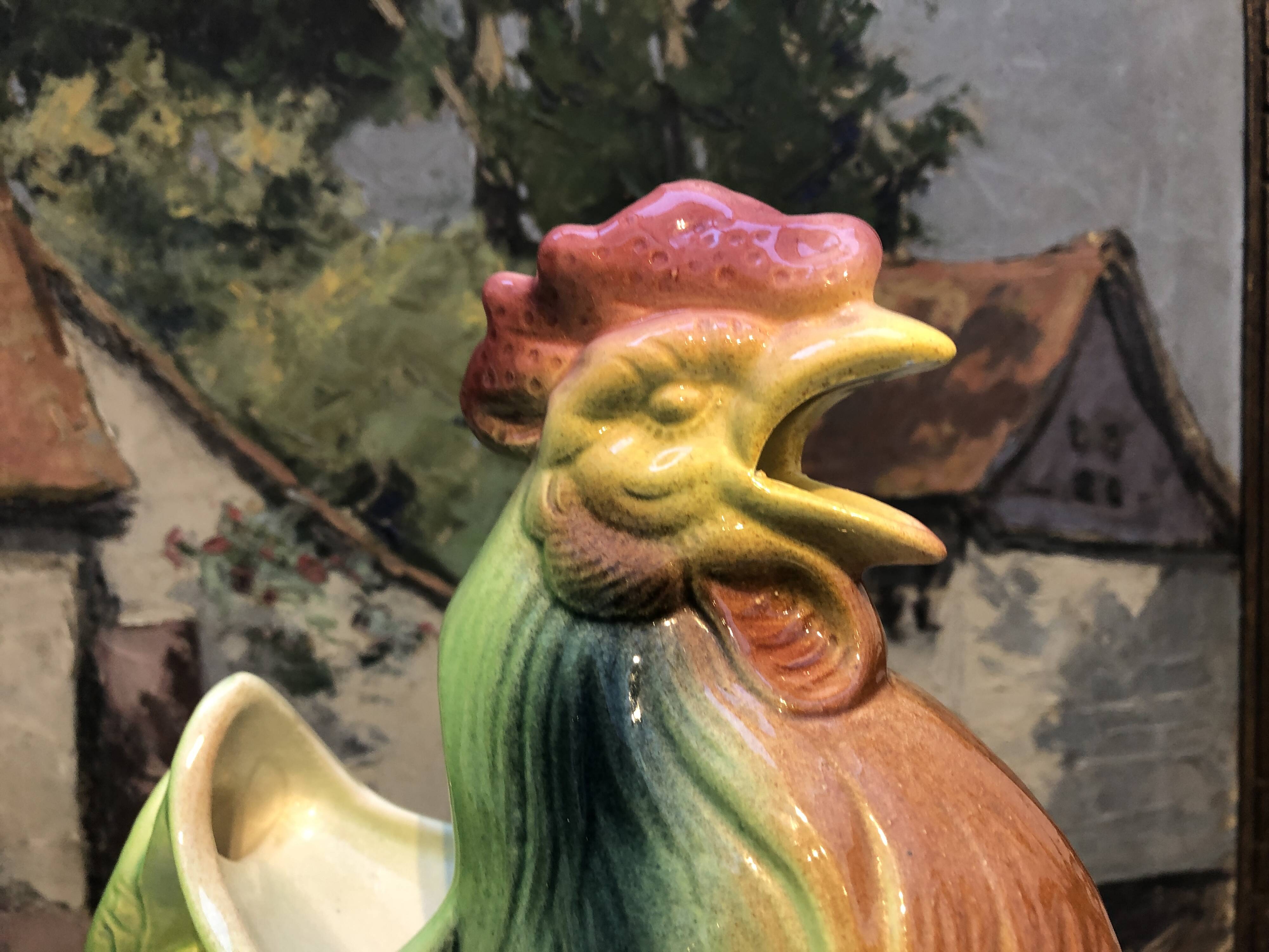 Pichet carafe coq in barbotine france vintage