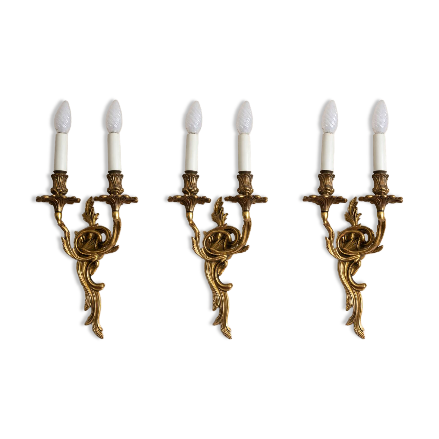 3 wall sconces - Louis XV / Rocaille style in gold