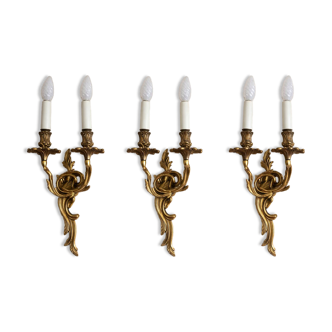 3 wall sconces - Louis XV / Rocaille style in gold