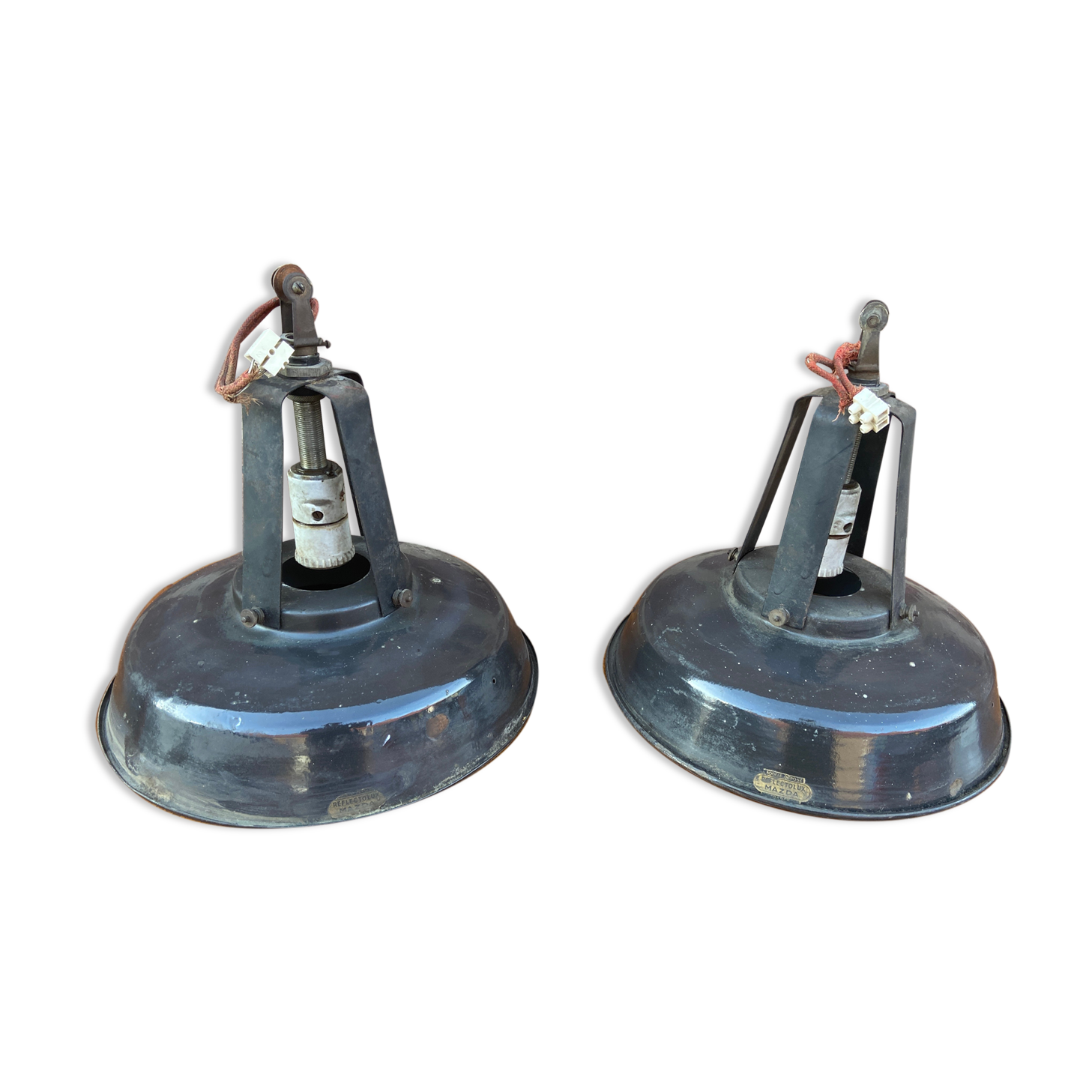 Pair of lamps industrial suspension enamelled mazda reflecto lux