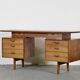 Midcentury Alfred Cox Desk In Walnut And Brass.