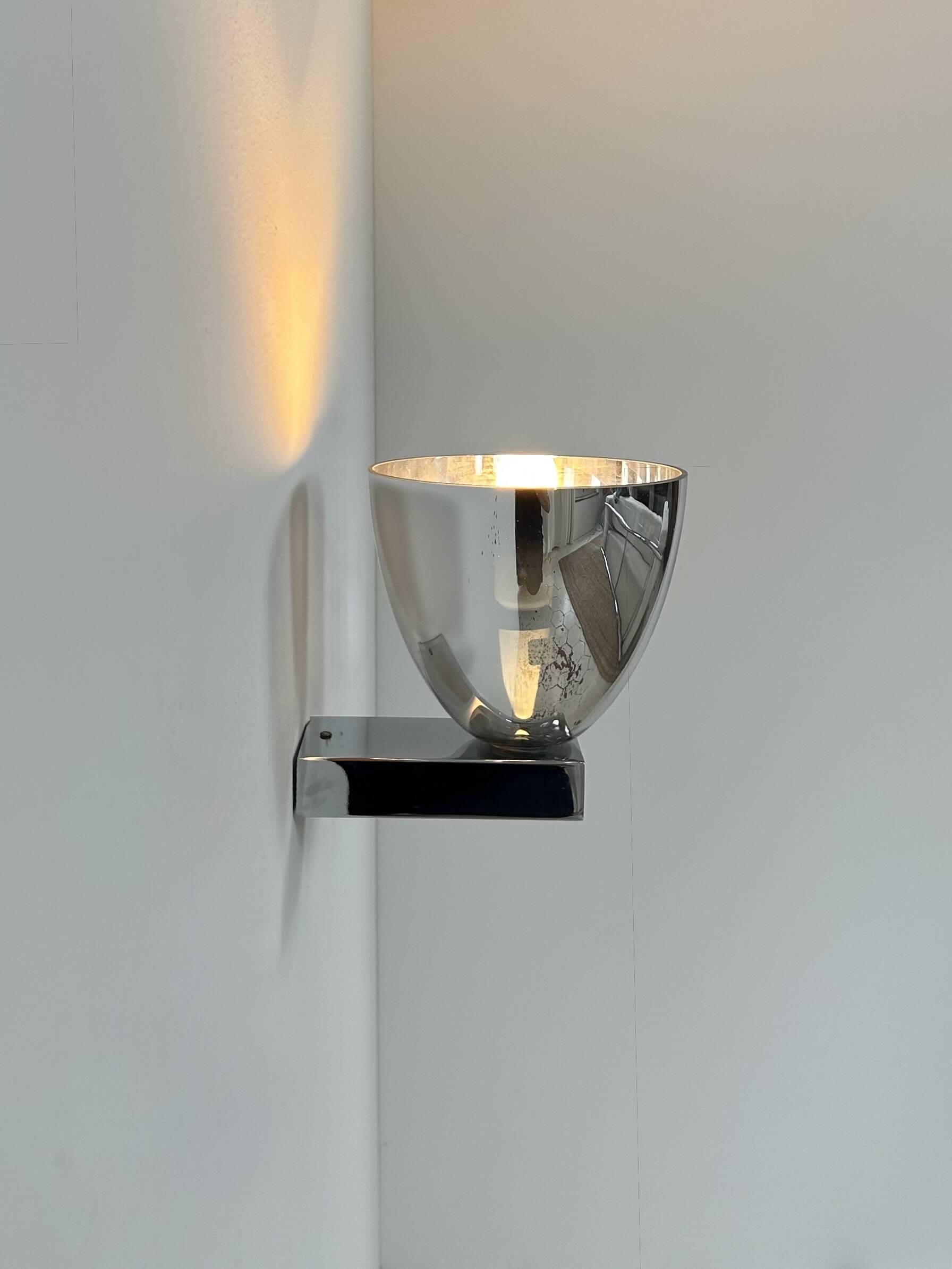 Vintage wall light, chrome and glass, France, 1970.
