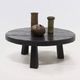 Brutalist Solid Stained Oak Round Tripod Coffee Table 1970s
