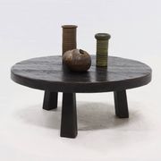 Brutalist Solid Stained Oak Round Tripod Coffee Table 1970s