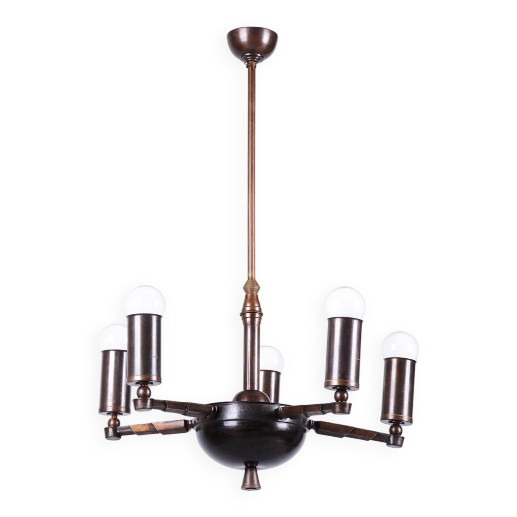 Cubist Chandelier in Brass and Bronze, Czech, 1910s