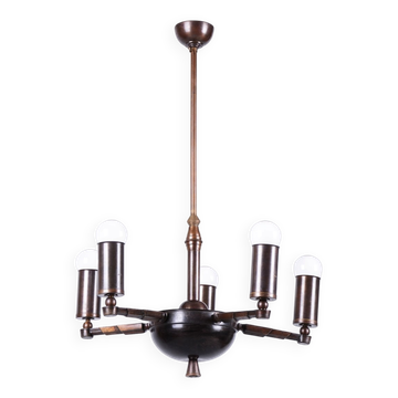 Chandelier cubiste en laiton et en bronze, tchèque, années 1910