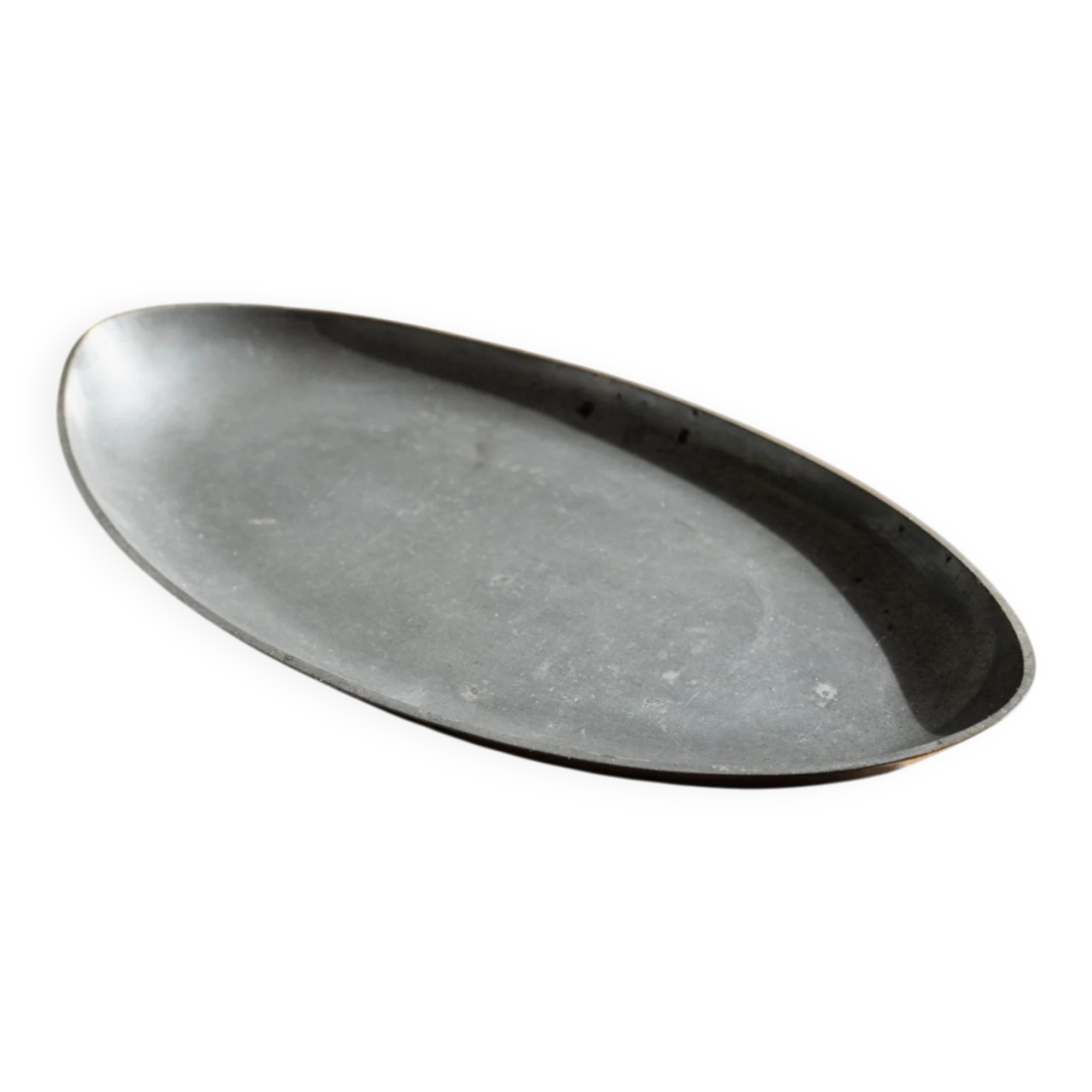 Oval vintage pewter tray by Just Andersen - silver-gray metal, Art Deco Denmark 1930s