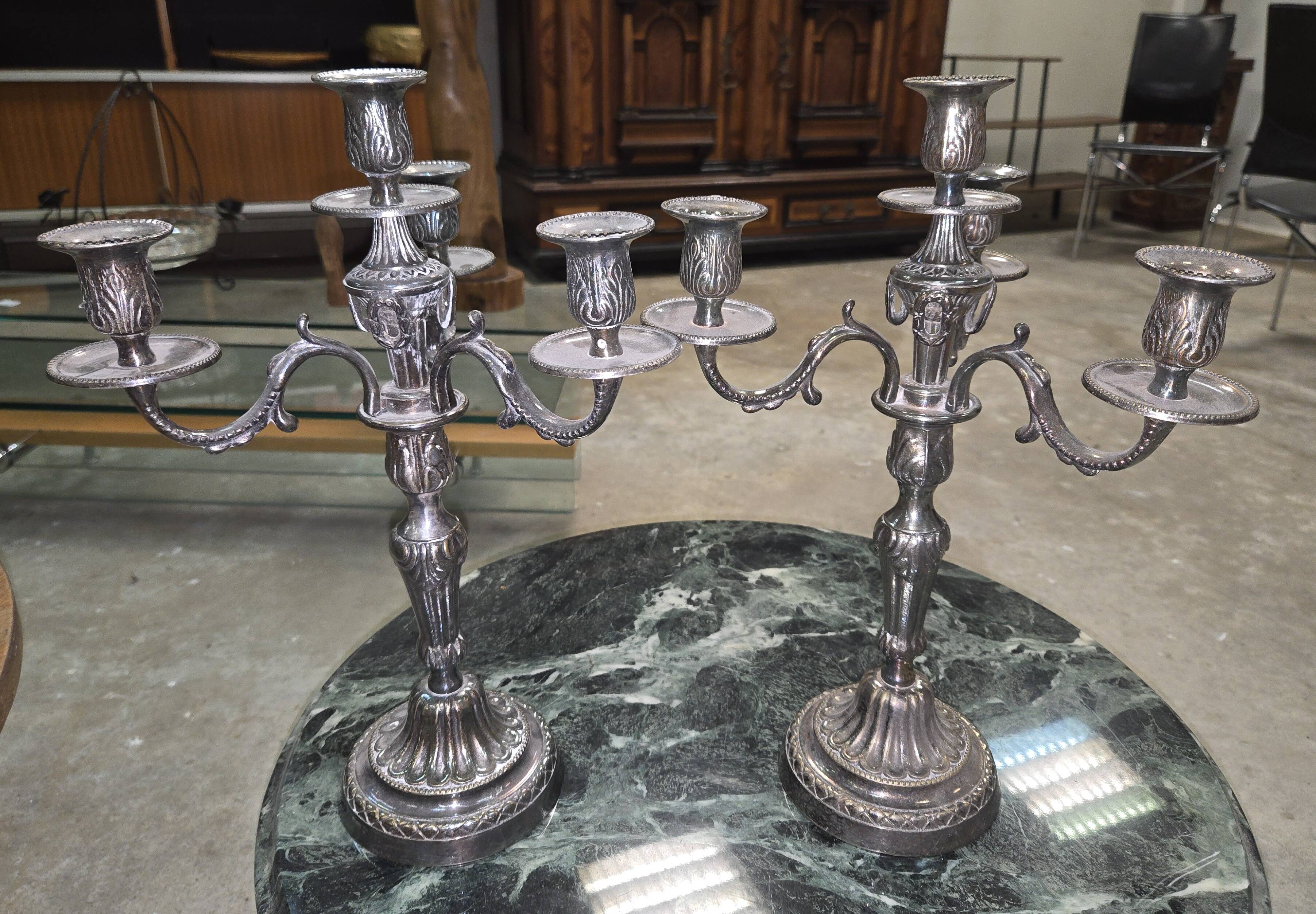 Pair of silver-plated candelabra – Louis XVI style –