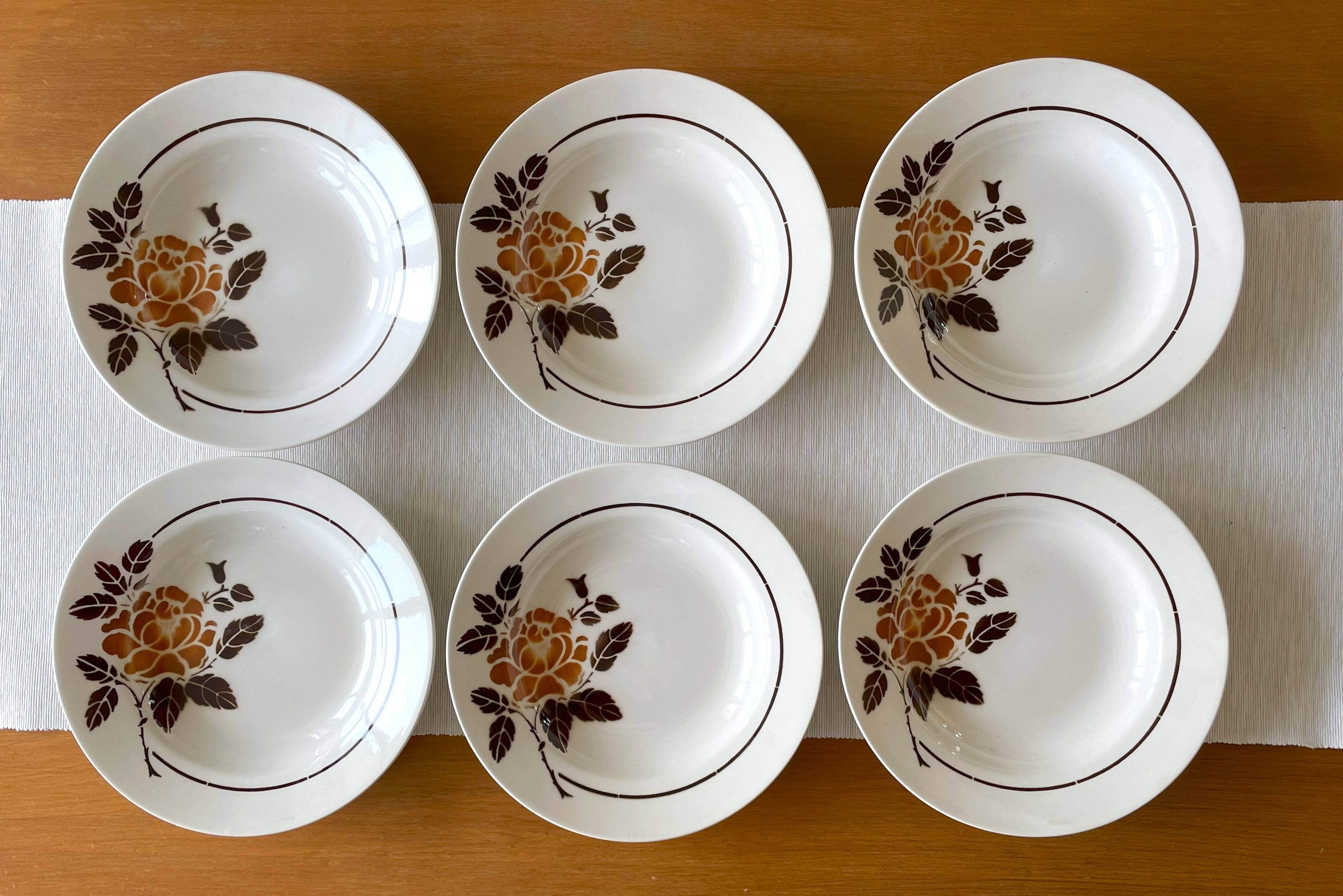 6 old earthenware soup plates from Saint-Amand (North)