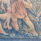 Burlap painted medieval hunting scene circa 1950 by André Pierre BOURBIOUX called "Boul"