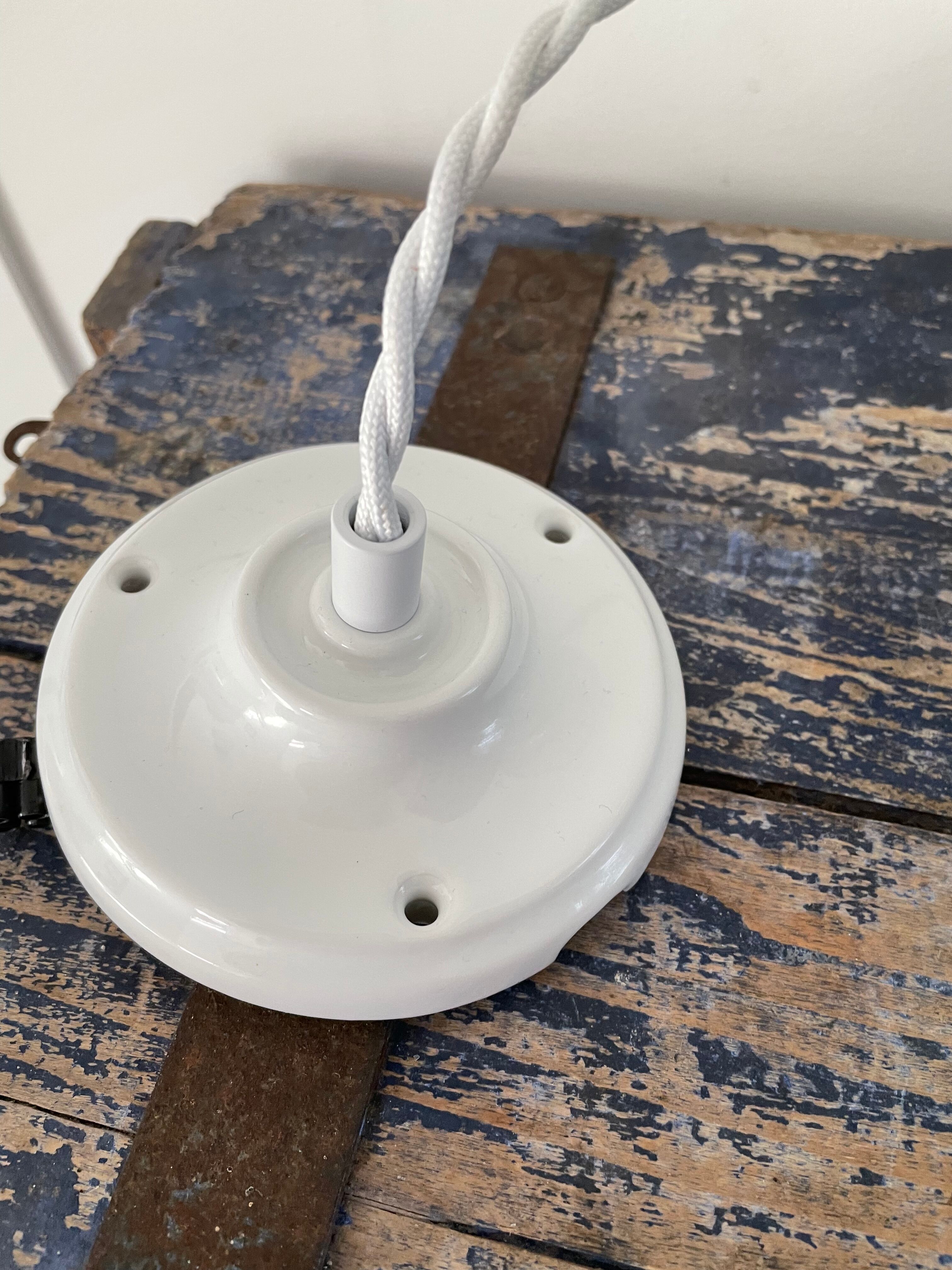 Set of two vintage electrified glass pendant lamps
