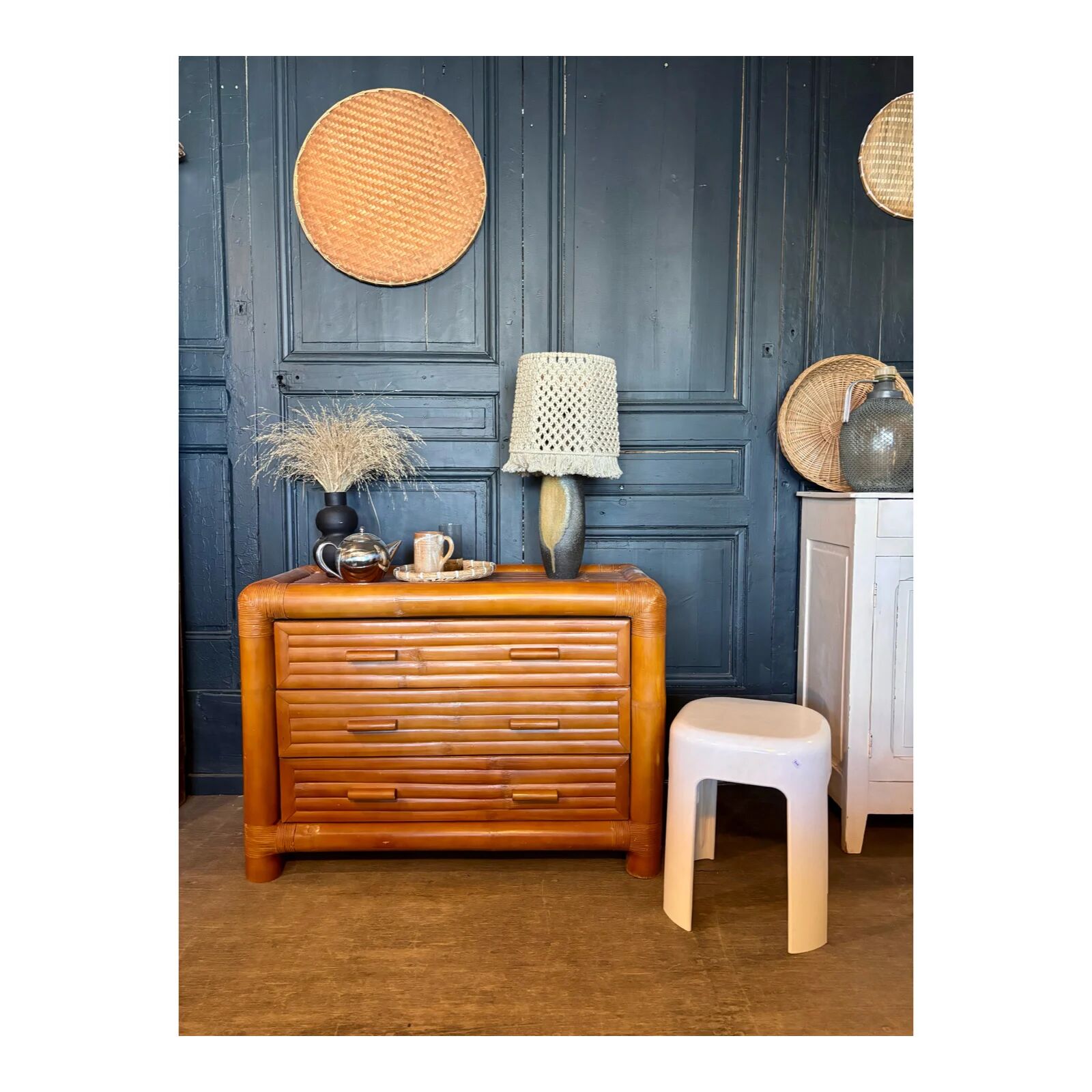 70s/80s bamboo chest of drawers