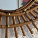 Vintage 1960s sun mirror, rattan, ORTF style, spiral eye - 66 x 50 cm