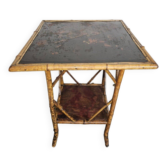 bamboo style wooden table with Asian decor