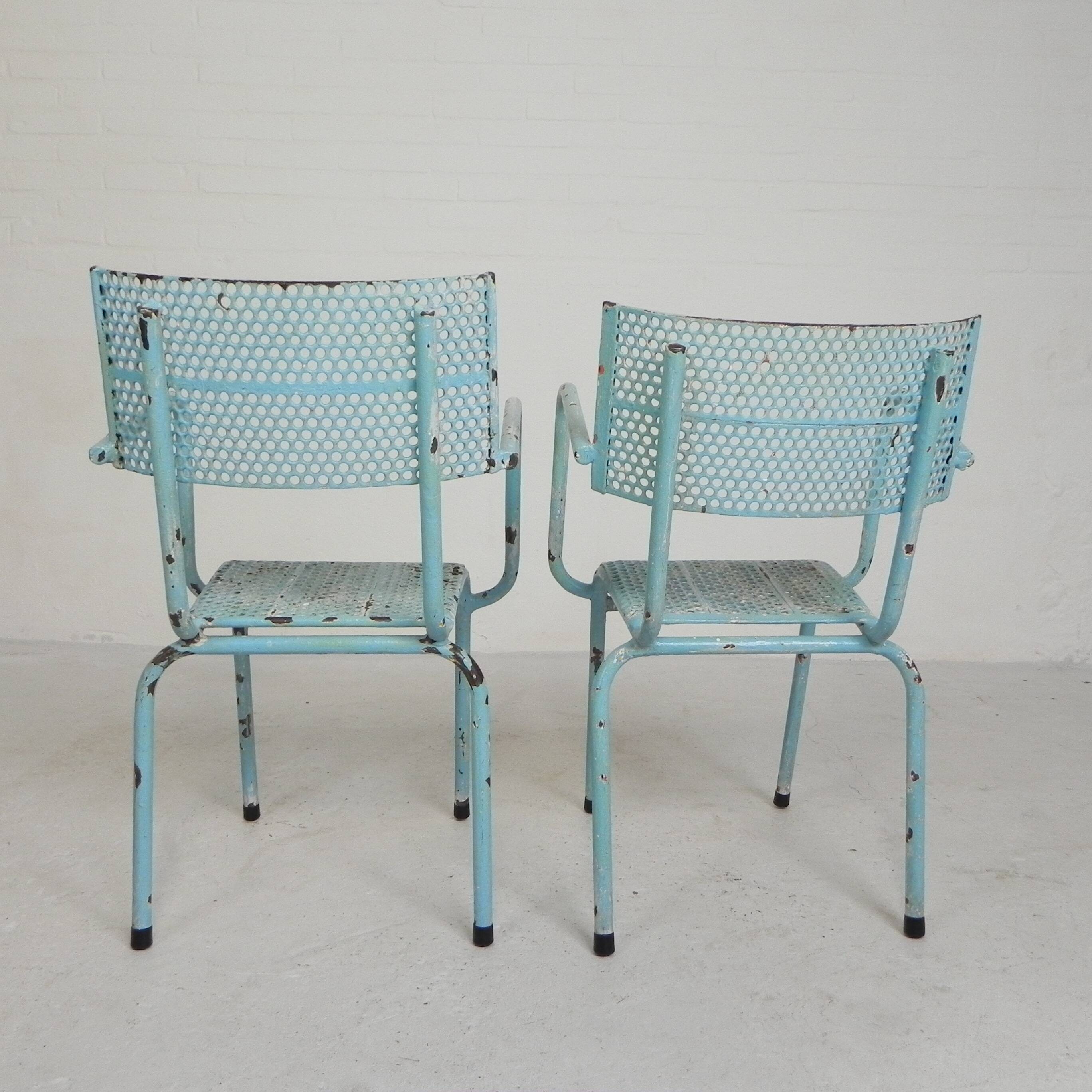 Lot de 2 chaises de jardin industrielles en acier avec accoudoirs, années 1950