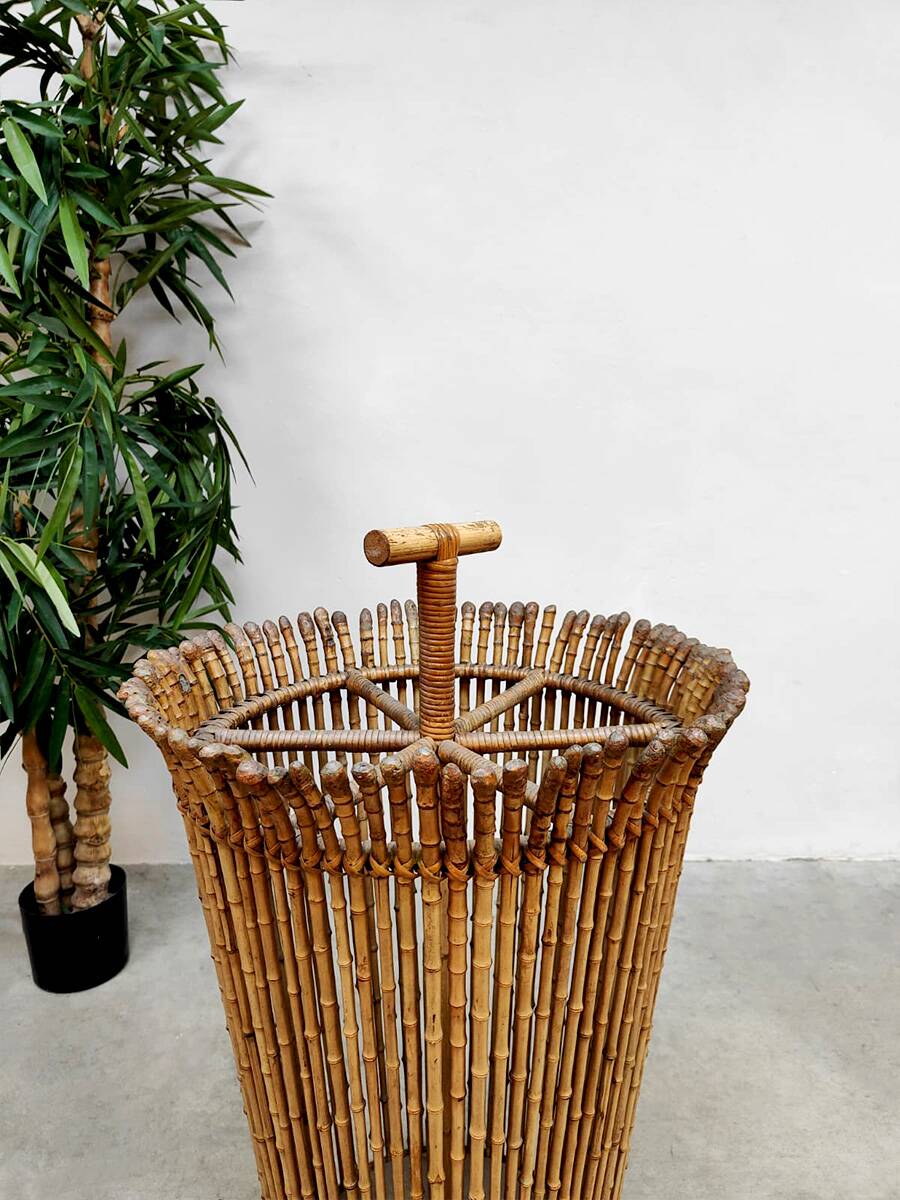 Midcentury rattan umbrella stand vintage 'Tiki'