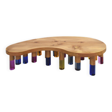 Studio Superego Modern Wood and Multicolor Plexiglass Italian Coffee Table